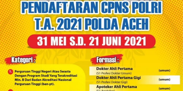 Polda Aceh Buka Pendaftaran CPNS Polri