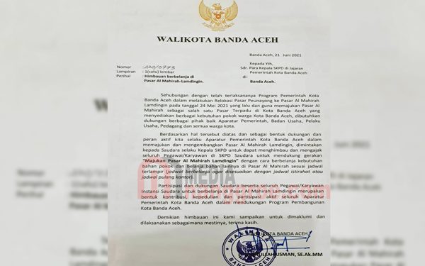 Wali Kota Banda Aceh Himbau ASN Pemko untuk Belanja di Pasar Al Mahira Lamdigin
