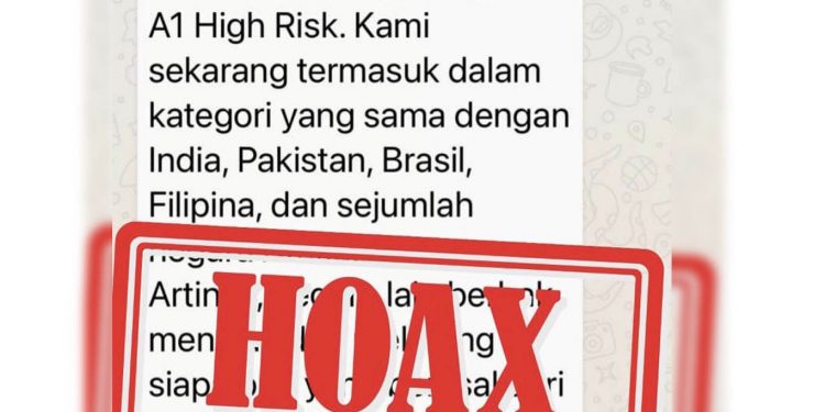 Hoax, Status COVID-19 di Indonesia Masuk Kategori A1 High Risk dari WHO