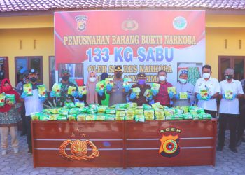 Di Polres Aceh Timur, 133 Kg Barang Bukti Narkotika Jenis Sabu Dimusnahkan