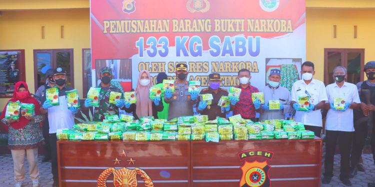 Di Polres Aceh Timur, 133 Kg Barang Bukti Narkotika Jenis Sabu Dimusnahkan