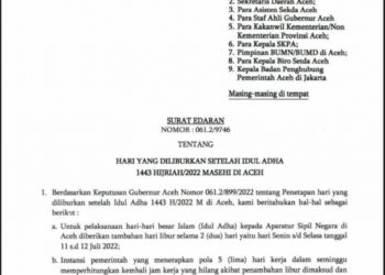 Sambut Hari Besar Islam, Pemerintah Aceh Tambah Libur ASN Dua Hari Setelah Hari Raya Idul Adha