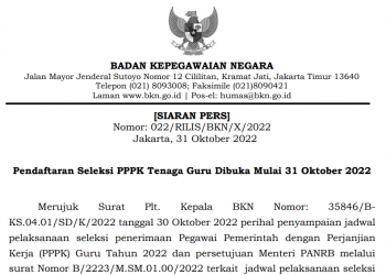 Pendaftaran Seleksi PPPK Tenaga Guru Dibuka Mulai 31 Oktober 2022