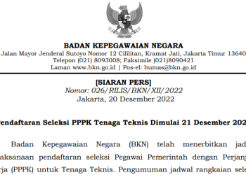 Pendaftaran Seleksi PPPK Tenaga Teknis Dimulai 21 Desember 2022
