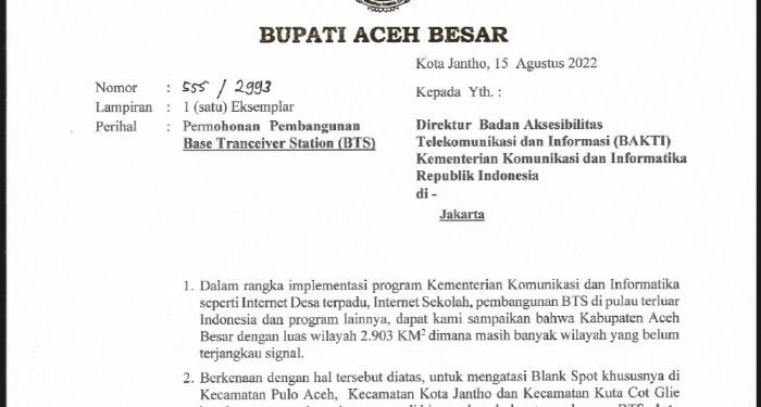 Respon Permintaan Pj Bupati Aceh Besar, Kemen Kominfo Bangun BTS di Gampong Data Cut