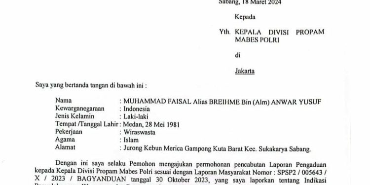 Ketua Yayasan Laskar Cabut Laporan dan Minta Maaf kepada Kapolres Sabang