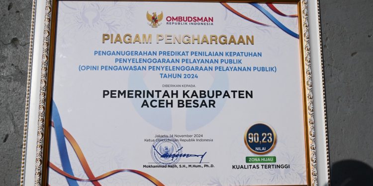 Aceh Besar Raih Predikat Kepatuhan Pelayanan Publik 2024