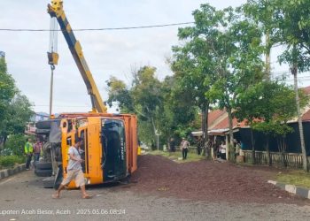 Kecelakaan Truk di Simpang Dodik, Jalan Dipenuhi Sawit Brondol