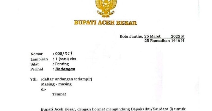 Kadis Syariat Islam Aceh Besar Minta Maaf Terkait Salah Penulisan Tanggal Undangan Pawai Takbir