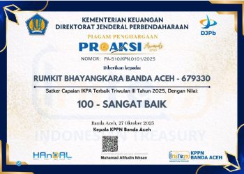 Rumkit Bhayangkara Polda Aceh Raih Tiga Penghargaan: BLU LPJ Tercepat serta Maturity Rating dan Capaian IKPA Terbaik