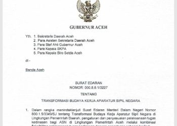 Gubernur Aceh Terapkan WFH Jumat, Batasi Kendaraan Dinas Maksimal 50 Persen