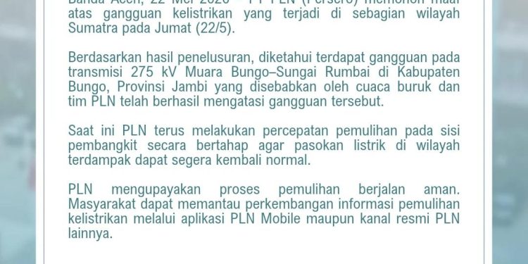 Listrik Aceh Masih Padam Meski PLN Klaim Gangguan Sumatra Berhasil Diatasi