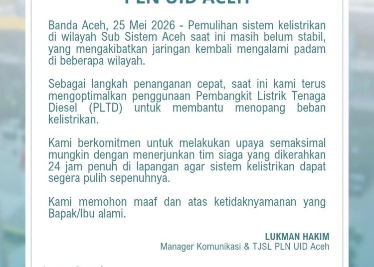 Listrik Aceh Kembali Padam, PLN Akui Sistem Belum Stabil