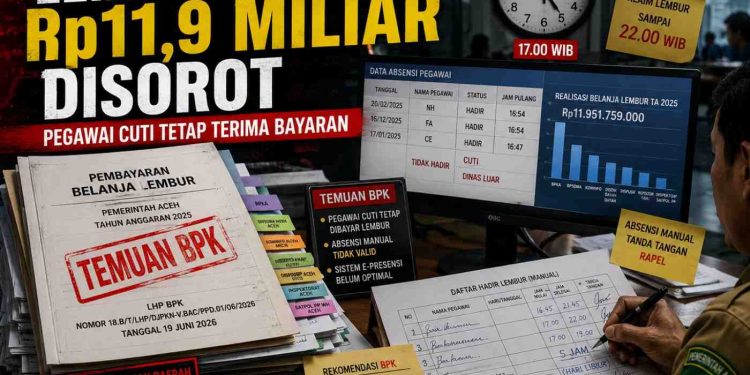 BPK Sorot Lembur Rp11,9 Miliar di Aceh, Pegawai Cuti Tetap Dibayar